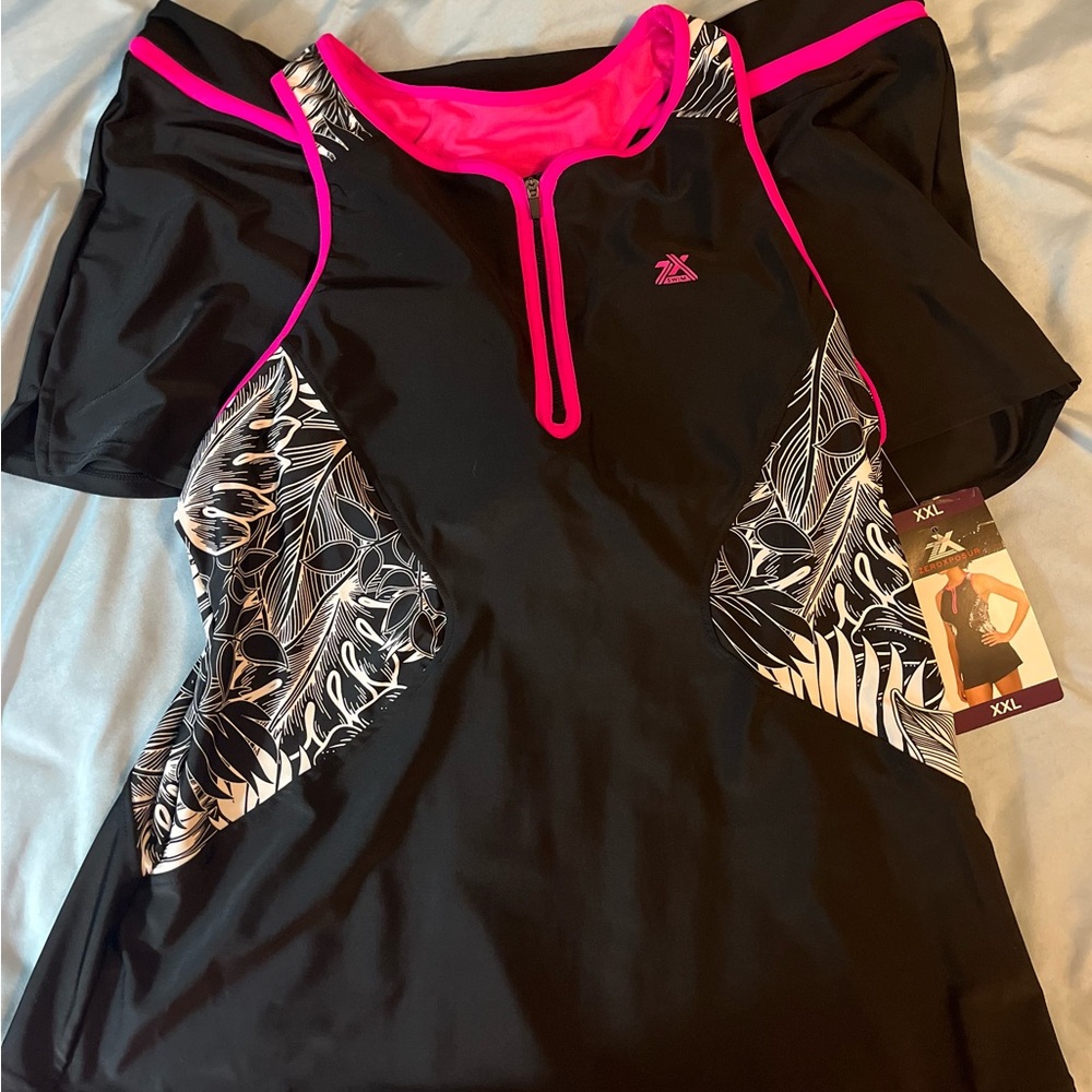 ZeroXposur Tankini Swimsuit 2-piece Pink Black XXL 2X New with Tag